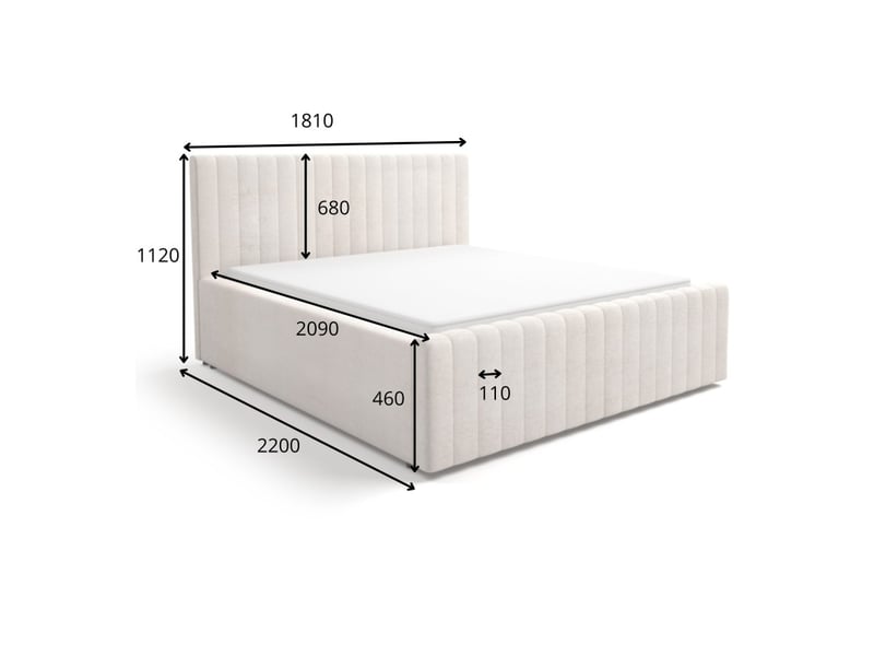  Lit coffre eloria 160x200 en tissu bouclé beige avec tête de lit capitonnée et sommier inclus  - Conforama C