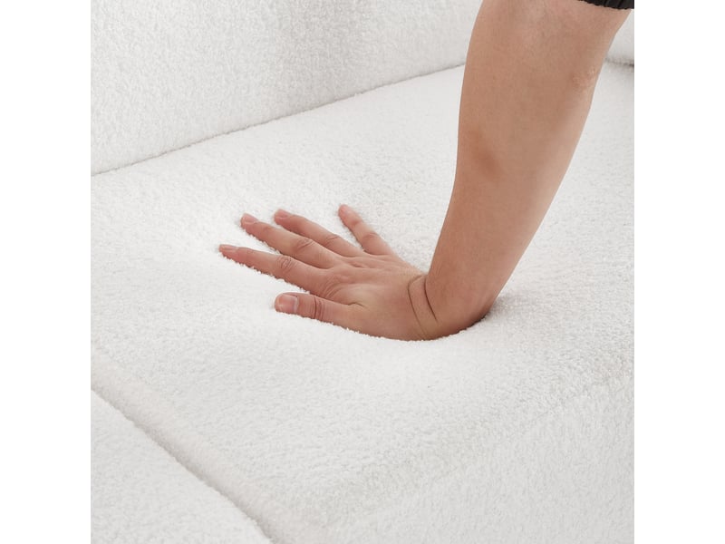  Canapé convertible 2 places design moderne, canapé tissu bouclette blanc avec dossier inclinable 3 positions et pieds en métal doré.  - Conforama W