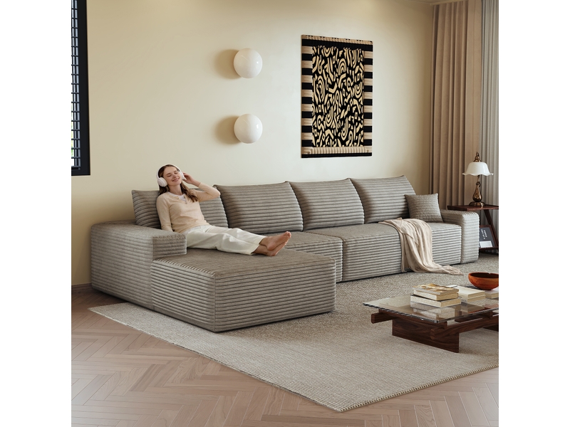 Canapé d'angle, canapé modulable, camel, assise profonde, livré monté, design moderne, 340 cm, pour salon, appartement, chambre - Conforama R