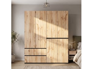 Armoire battante 180x50x200 cm, 2 tringles, 5 tiroirs, mdf, couleur bois et noir