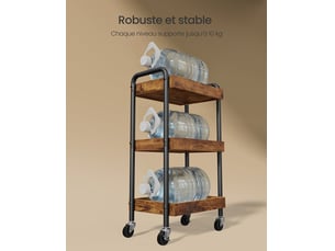 Chariot de rangement à roulettes étagère cuisine 27,5 x 41,3 x 73 cm pratique design rustique en acier marron 12_0013184