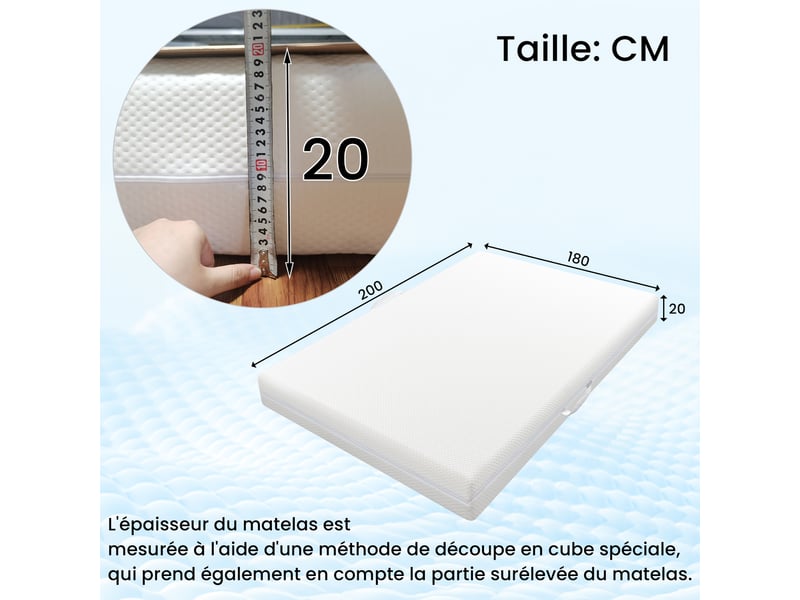  Matelas en mousse ulevr 180 x 200 cm, 7 zones de soutien, réversible h2h3, hauteur 20 cm, housse lavable  - Conforama C