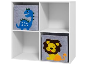 Étagère jouets enfant blancgris, bibliothèque avec 2 bacs de rangement, 61,8x29,9x61,8 cm