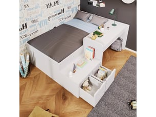 Lit avec rangement 90x200 cm <strong>KORFEE</strong>  <strong></strong> coloris blanc
