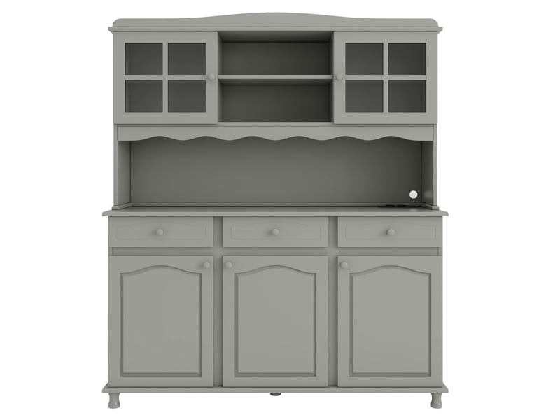  Buffet de cuisine 135 x 40 x 185 cm avec prises intégrées et éclairage led coloré, rangements modulables, gris vert  - Conforama D