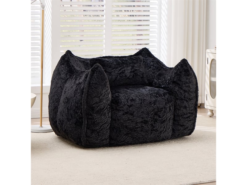  Fauteuil poire 1 place - 123x97x73cm - avec oreiller de confort - pouf géant en fourrure synthétique noir  - Conforama B