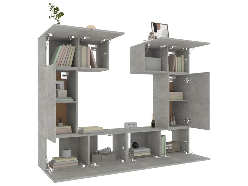  Ensemble de meubles tv - banc tv - meuble de rangement 6 pcs gris béton bois d'ingénierie  - Conforama D