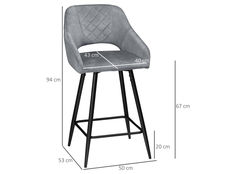  Lot de 2 tabourets de bar en acier gris avec dossier et repose-pieds – housse 50x53x94 cm  - Conforama C
