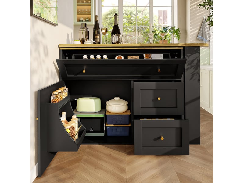  Bar haut extensible 138-204x39x105 cm avec rangement mdf métal noir  - Conforama C