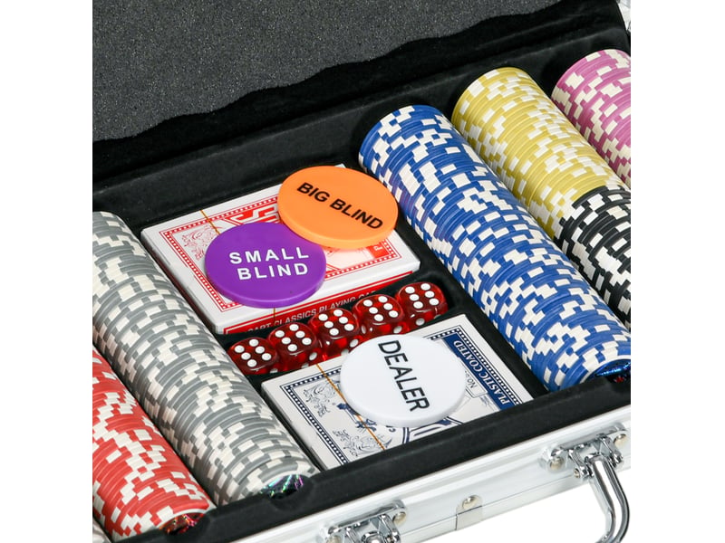 Coffret de poker 300 jetons 38,5 x 23 x 6,5 cm argent, mallette en aluminium avec 2 jeux de cartes inclus  - Conforama E