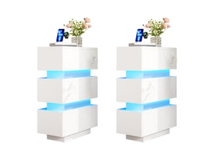 Tables de chevet modenvie étroites lot de 2 avec 3 tiroirs, led, usb et type-c, 20 x 40 x 59,5 cm, blanc