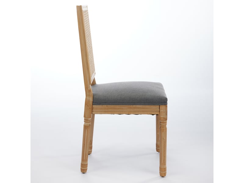  Lot de 2 chaises de salle à manger lora style campagne française en bois massif, rotin tressé et lin vintage  - Conforama E