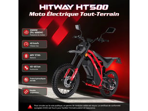 Vélo électrique ht500,moto électrique tout-terrain homologuée,moteur 4000w max et batterie amovible 60v 27ah, vitesse 45 kmh, suspension intégrale, freins hydrauliques, certificat coc,vtt e-bike,noir&rouge