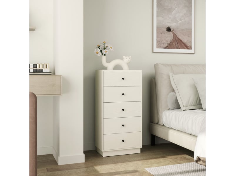  Commode 5 tiroirs, meuble de rangement haut et étroit, style moderne pour chambre à coucher, crème, salon - 47x29x95cm  - Conforama R
