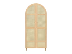 Armoire penderie avec tringle et tiroirs portes en rotin coloris naturel 80x50x179 cm