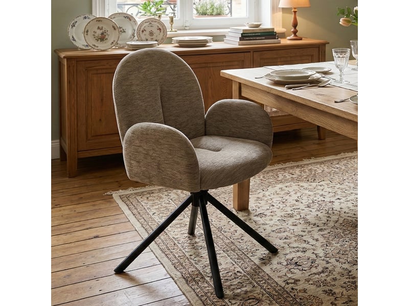 Lot de 2 chaises de salle à manger pivotantes avec accoudoirs - chenille métal noir taupe - Conforama C