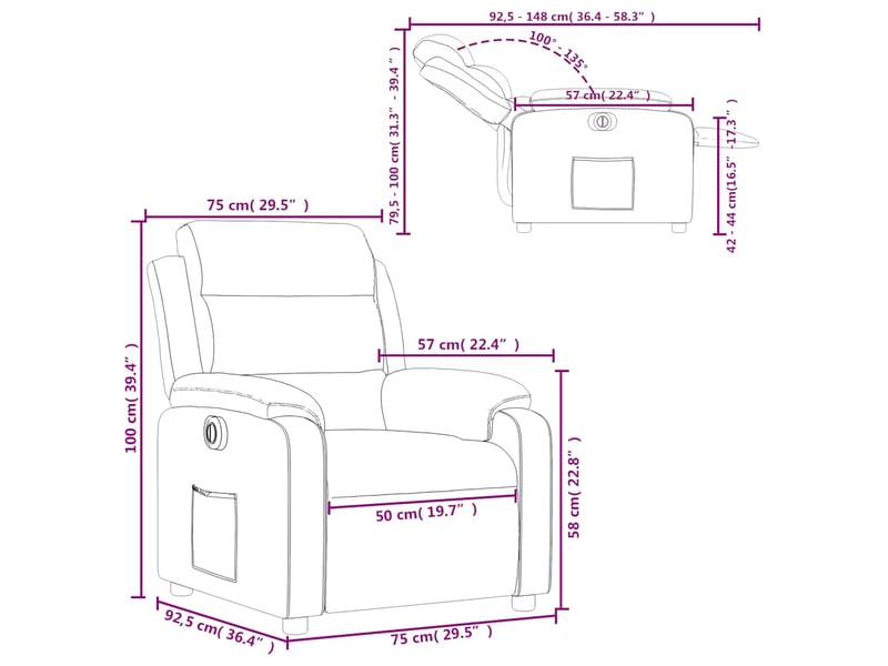 Vidaxl fauteuil inclinable électrique marron velours - Conforama C