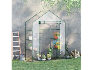 Serre de jardin accessible 142x73x195 cm – transparente – 6 étagères, acier et ancrage renforcé