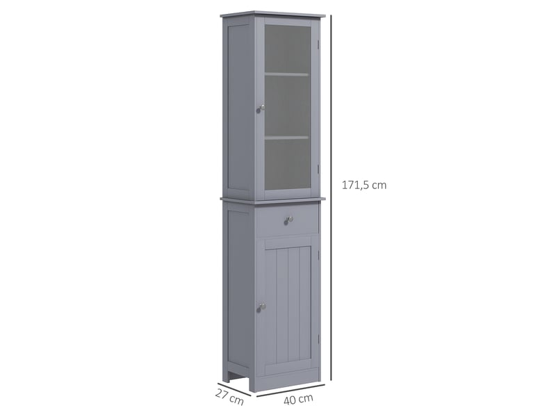  Meuble colonne de salle de bain placard porte acrylique 2 étagères porte placard 1 étagère tiroir mdf gris  - Conforama C
