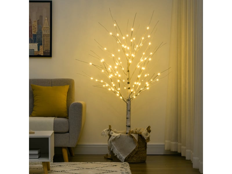  Bouleau décoratif de 150 cm de haut avec 96 led blanc chaud ip44, 22 x 22 x 150 cm, blanc  - Conforama D