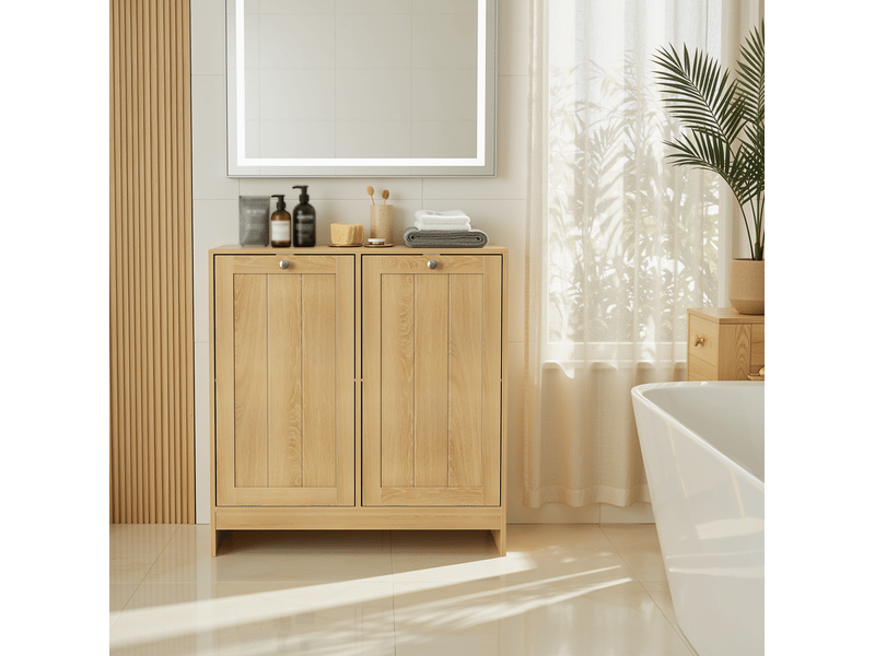 Meuble à linge basculant avec 2 paniers amovibles 66x33x68 cm finition chêne  - Conforama W