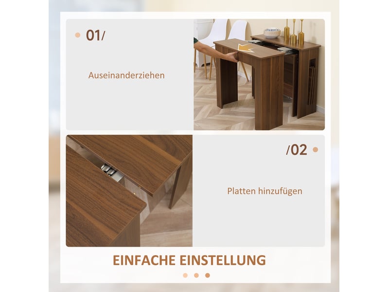  Table de salle à manger extensible et pliante avec plateau rabattable et roulettes, moderne, marron, 180 × 85 × 75 cm  - Conforama D