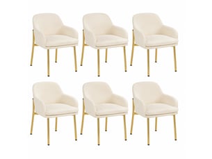 Lot de 6 chaises de salle à manger 61,00 × 59,00 × 78,50 cm en métal et bois avec tissu polyester, accoudoirs et pieds réglables blanc chicfurn