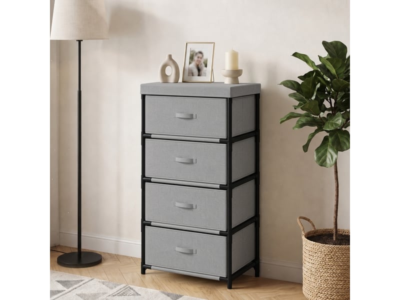  Commode avec structure en acier et 4 tiroirs, 42 x 32 x 80 cm, gris et noir  - Conforama D
