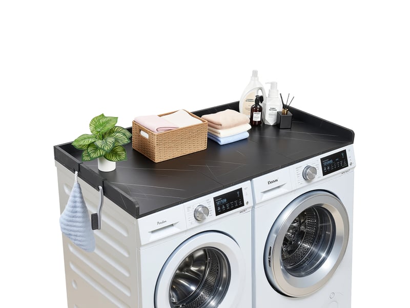 Vevor plan de travail pour lave-linge et sèche-linge 137x69,9 cm, panneau p2 15 mm, noir, capacité 113 kg, avec rebord et 2 crochets XYTM0929BK - Conforama A