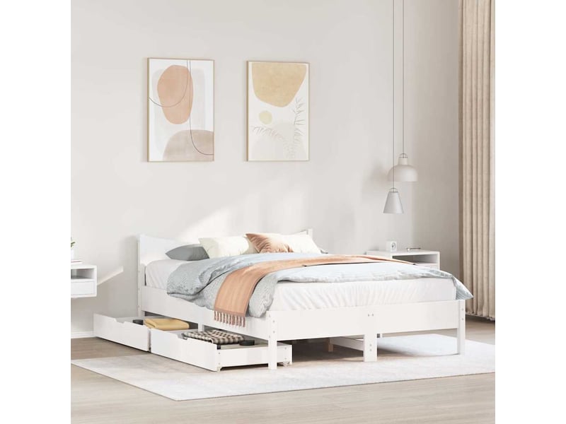  Lit double- lit adulte -  cadre de lit avec tiroirs blanc 140x190 cm bois de pin massif  - Conforama B