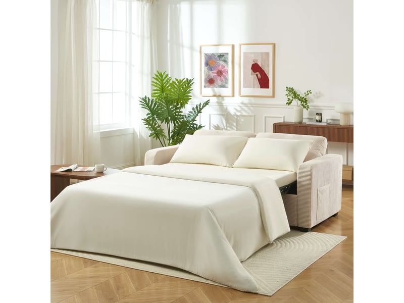  Canapé droit express serva 3 places velours côtelé beige  - Conforama B