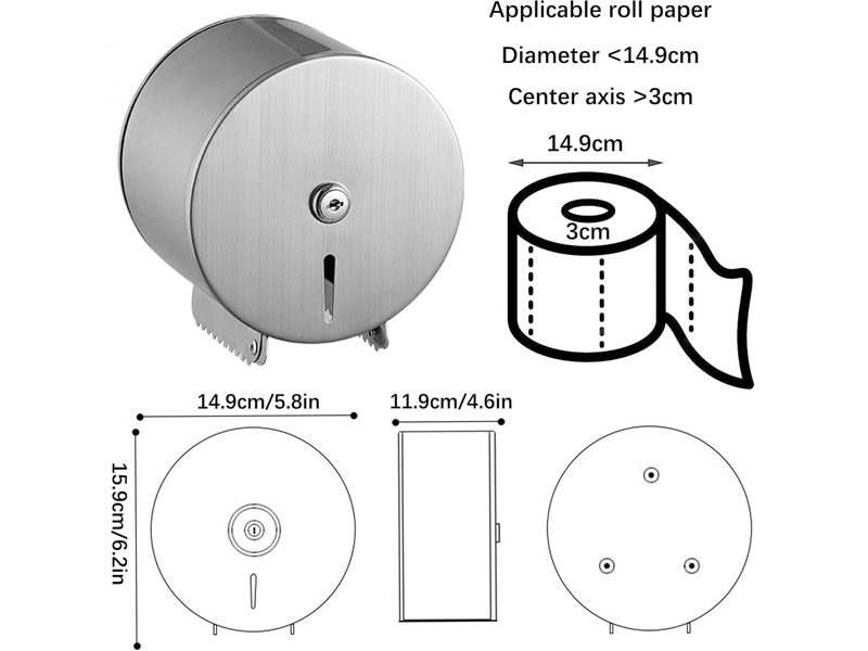  Distributeur de serviettes en papier - porte-papier toilette professionnels - diamètre 149mm broche 30mm  - Conforama E