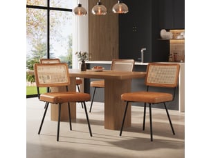 Chaise de salle à manger ergonomique avec dossier en rotin  - pieds réglables, métal et pu marron 61 × 46 × 79 cm