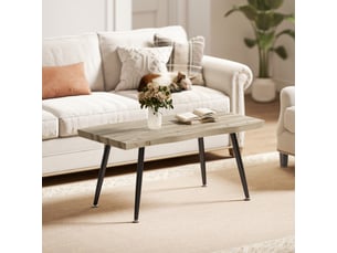 Table basse, table d'appoint moderne avec pieds en acier et plateau épais de 4 cm, chêne et noir, 100 x 50 x 45 cm