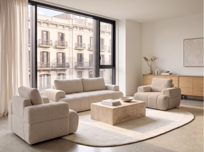  Ensemble de salon 5 places narilla bouclé beige  - Conforama B
