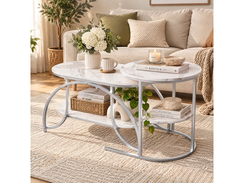  Ensemble table d'appoint, lot de 2 table basse avec rangement, petit table gigogne haute brillance moderne, pour salon,balcon et bureau  - Conforama C