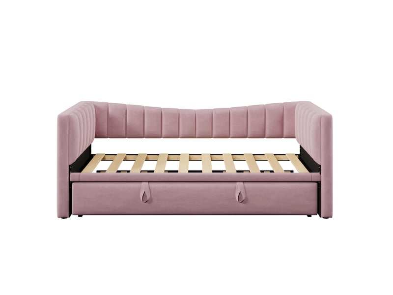 Lit banquette gigogne en velours rose 90/180x200 cm, convertible 2 places - Conforama A