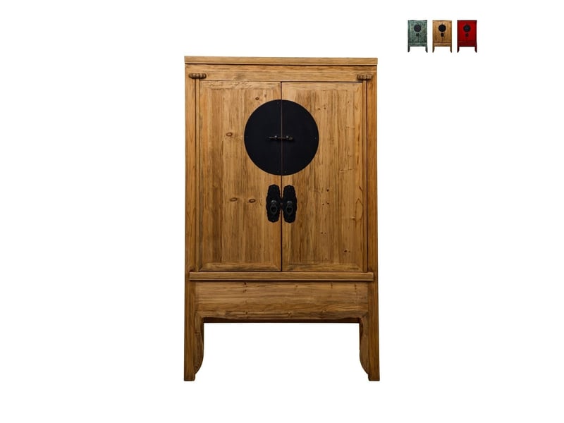 Armoire 2 portes ethnique en bois massif avec finitions orientales ningbo - bois neutre  - Conforama A