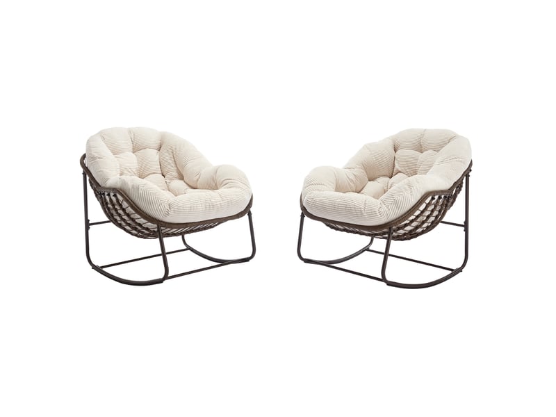  Fauteuil à bascule extérieur en résine tressée blanche avec coussin, structure acier, détente au jardin  - Conforama A