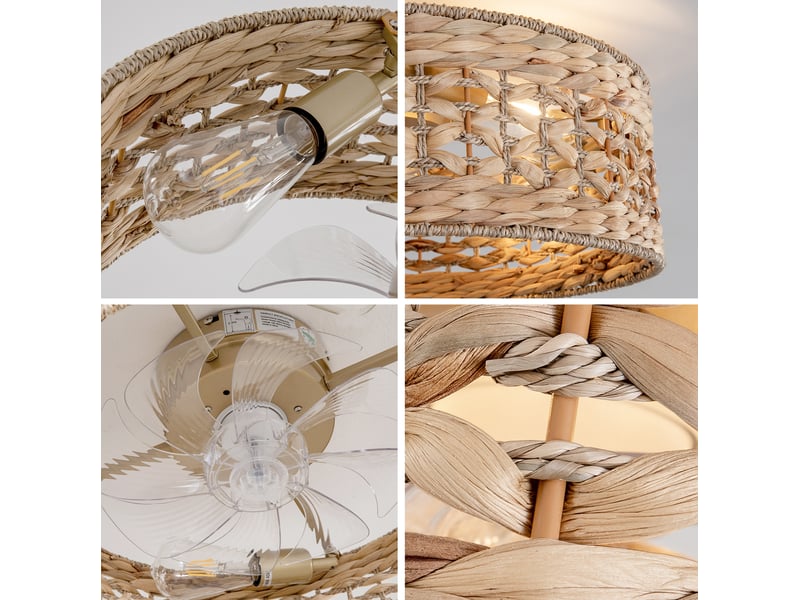 Ventilateur plafonnier 19 pouces en plastique et rotin couleur cuivre, télécommande et application, pour petit espace - Conforama D