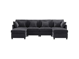 Canapé d'angle gauche fixe <strong>BGSRYAO</strong> <strong></strong> 6 places Tissu gris