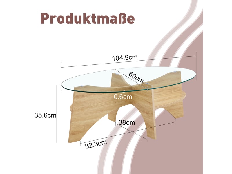  Table basse ovale 104.9×60×35.6 cm, mdf et verre, bois et transparent Fay Lum - Conforama C