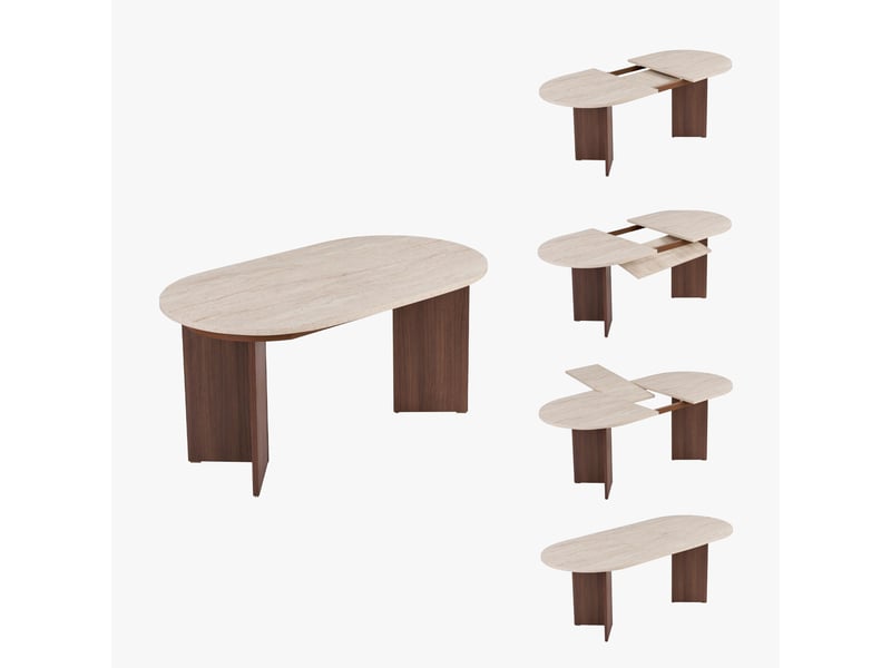 Table à manger extensible ovale couleur beige et bois foncé 160-200 cm  - Conforama D