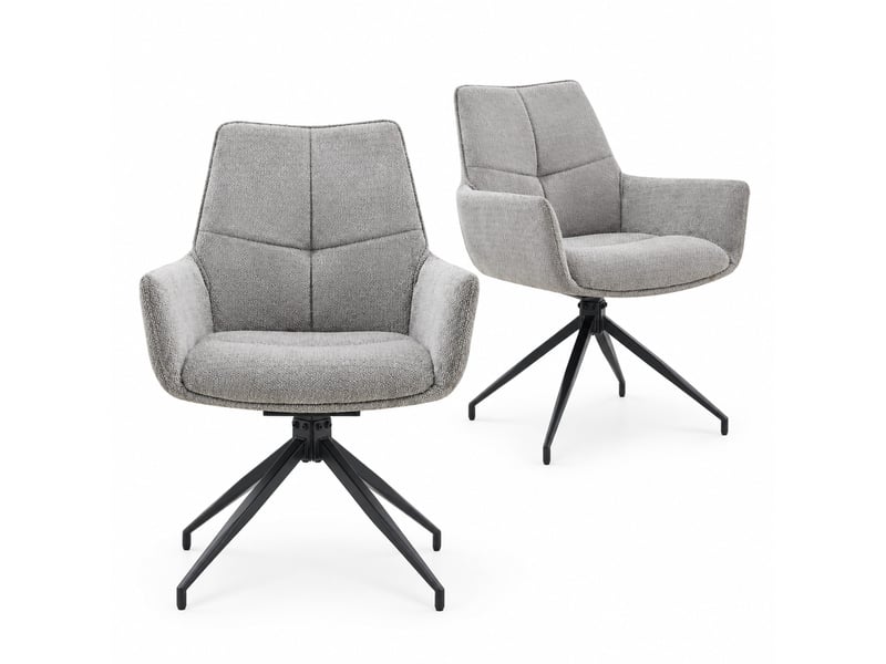  Chaises de salle à manger lot de 2 pivotantes 360° avec accoudoirs  - pieds métal, tissu - gris et noir  - Conforama A