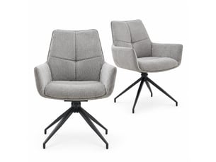 Chaises de salle à manger lot de 2 pivotantes 360° avec accoudoirs  - pieds métal, tissu - gris et noir