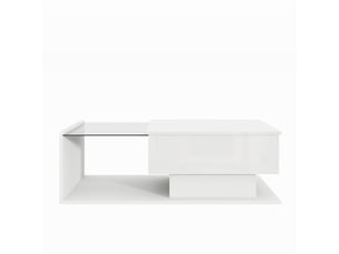 Table basse relevable avec rangement ouvert et caché et led, plateau en verre trempé, blanc, 100×50×3345 cm - uvrion