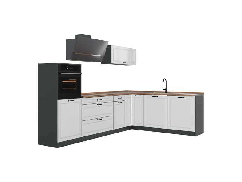  Vicco cuisine en angle, blanc campagneanthracite, 287 x cm plan de travail chêne doré  - Conforama A