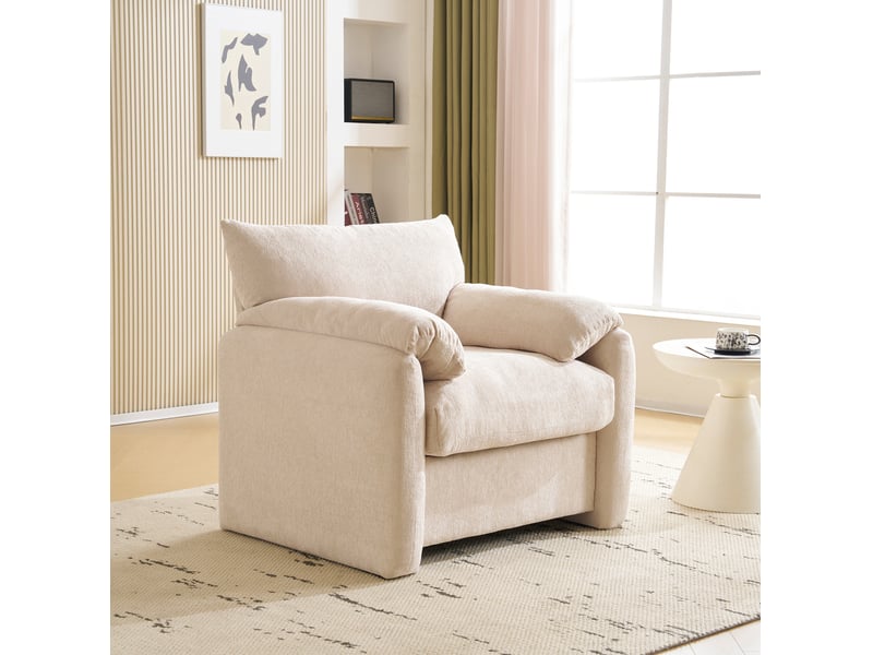  Fauteuil modenvie design moderne en chenille beige 1 place avec mousse haute élasticité et ressorts ensachés 96 x 82 x 84 cm  - Conforama E