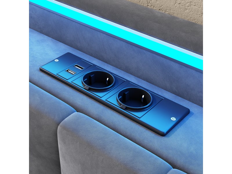  Lit coffre 140x190 gris avec tête de lit rangement led usb prises tissu rembourré  - Conforama W
