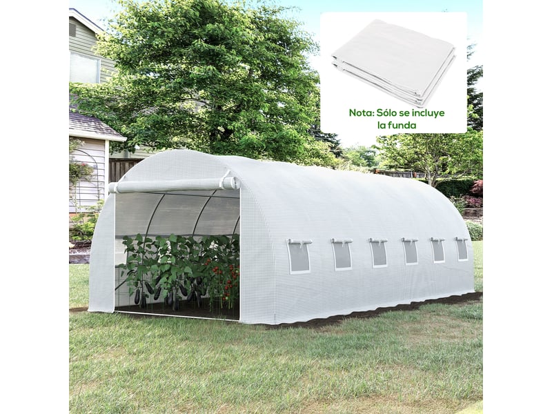  Bâche de rechange pour serre tunnel 600 x 300 x 200 cm avec 12 fenêtres, blanche  - Conforama D